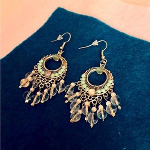 Women’s Teal & Natural Glass Stone Tibetan Silver Earrings